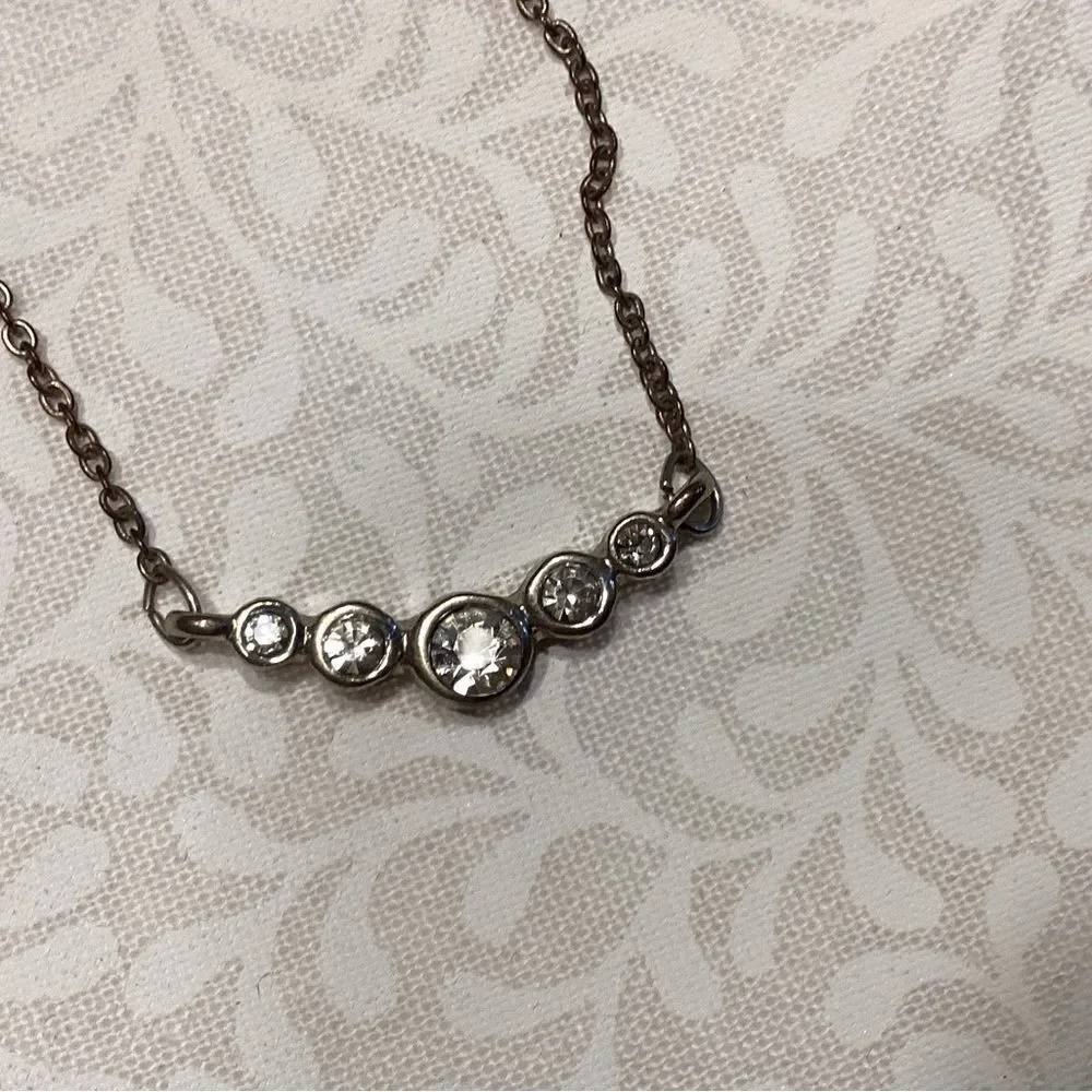 Two  Necklaces Silvertone Chain w/Heart and Coppertone Chain with Faux Crystals